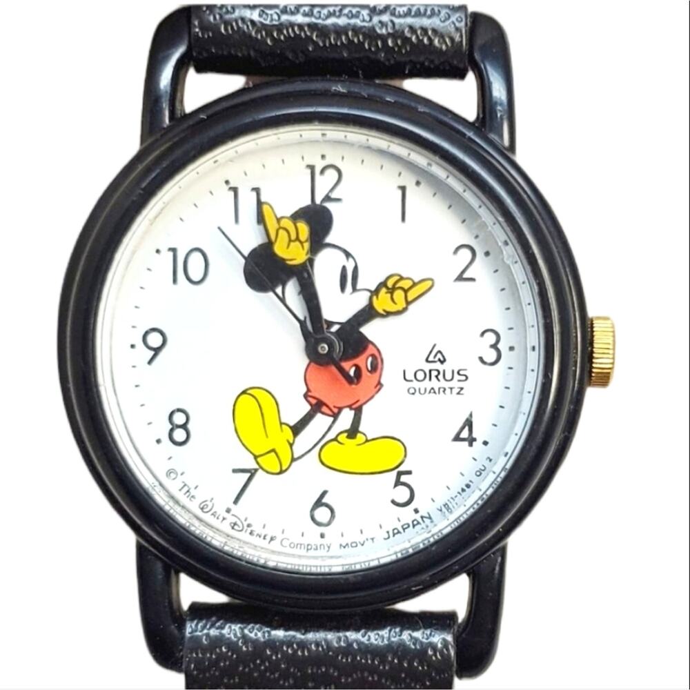 Vintage Disney X Lorus Mickey Mouse Black Plastic Watch